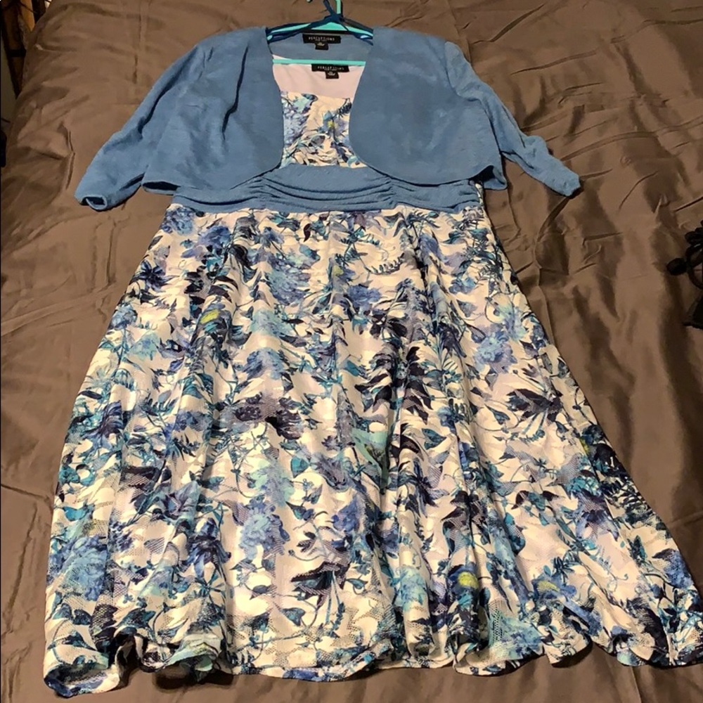 Blue and white floral dress with shrug